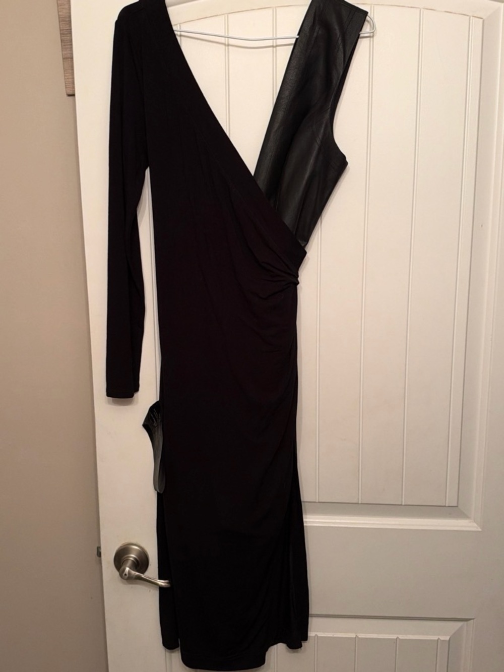 BCBGMaxAzria Black Asymmetrical One-Shoulder Dress with Faux Leather